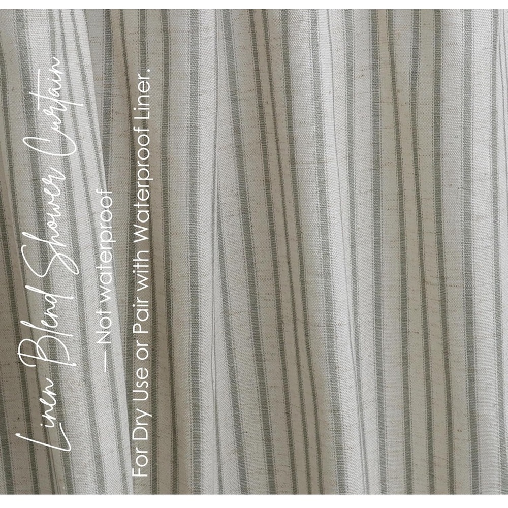 Farmhouse Striped Shower Curtain - 72x72 Inches, Linen Blend Fabric Sage Green - Picture 7 of 7